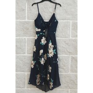 Lulus Women's XS Navy Blue Floral Print V-Neck High-Low Dress